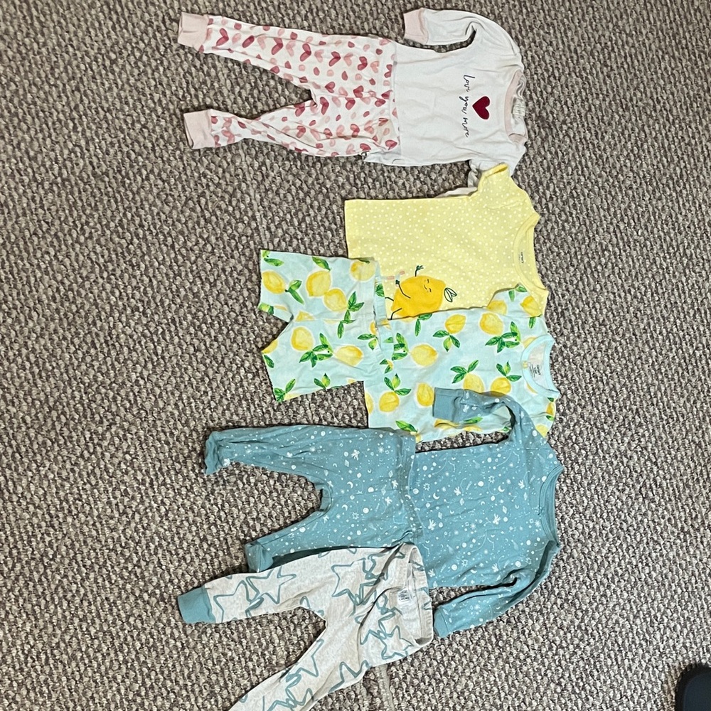12M Baby Girls Mixed Pajama Set - Hearts, Lemons & Stars